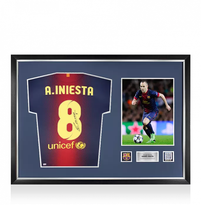 icons Andres Iniesta Official FC Barcelona Back Signed and Framed 2012-13 Home Shirt