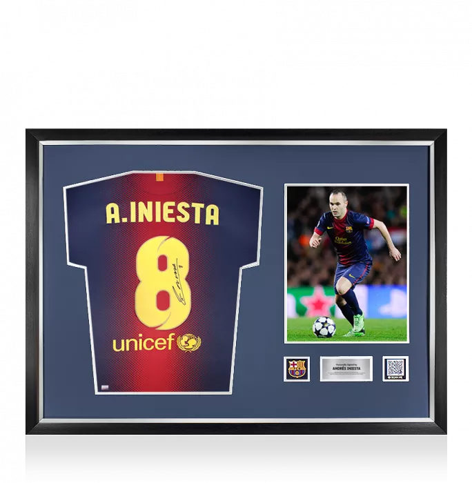 icons Andres Iniesta Official FC Barcelona Back Signed and Framed 2012-13 Home Shirt