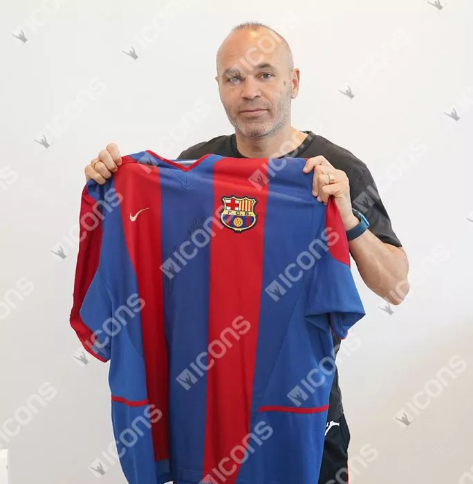 Icons Andres Iniesta Official FC Barcelona Front Signed And Framed 2002-03 Home Shirt