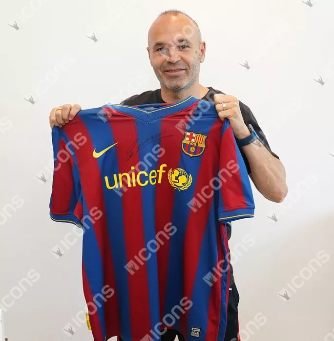 Icons Andres Iniesta Official FC Barcelona Front Signed And Framed 2009-10 Home Shirt