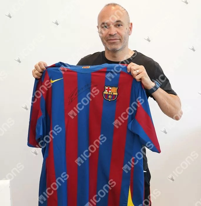 Icons Andres Iniesta Official FC Barcelona Front Signed And Framed 2005-06 Home Shirt