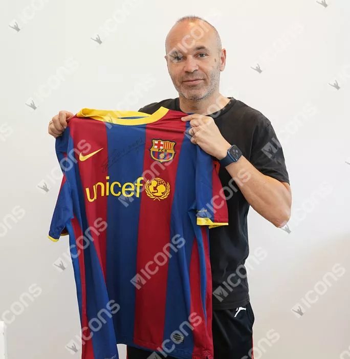 Icons Andres Iniesta Official FC Barcelona Front Signed And Framed 2010-11 Home Shirt