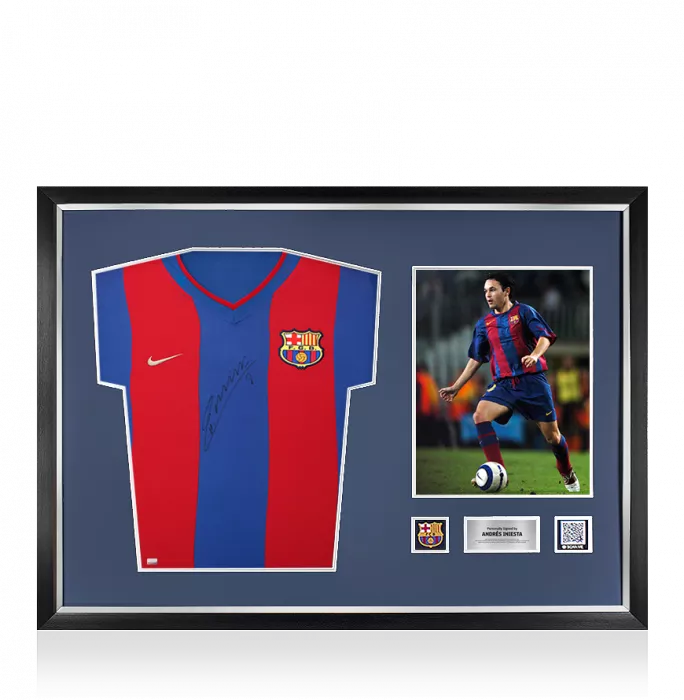 icons Andres Iniesta Official FC Barcelona Front Signed Player Issue FC Barcelona 2002-03 Home Shirt
