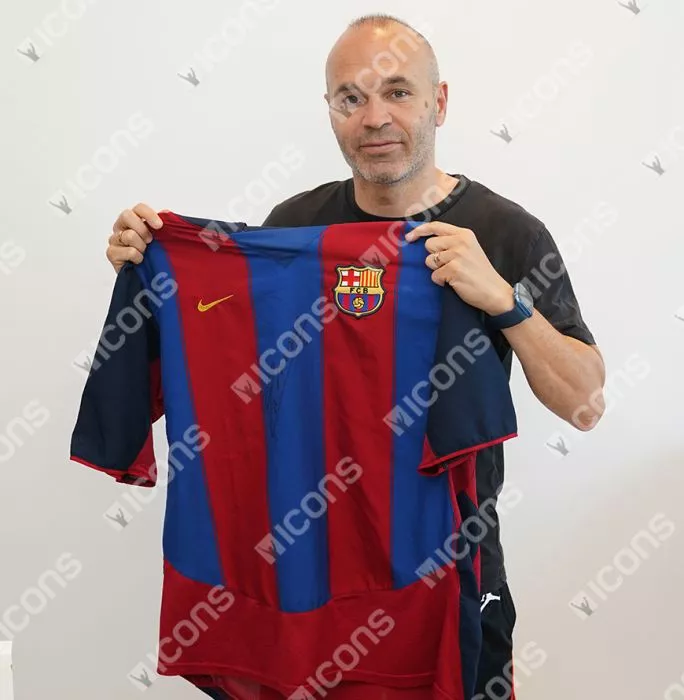 Icons Andres Iniesta Official FC Barcelona Front Signed And Framed 2003-04 Home Shirt