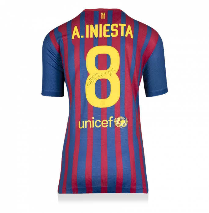 Icons Andres Iniesta Official FC Barcelona Front Signed And Framed 2011-12 Home Shirt
