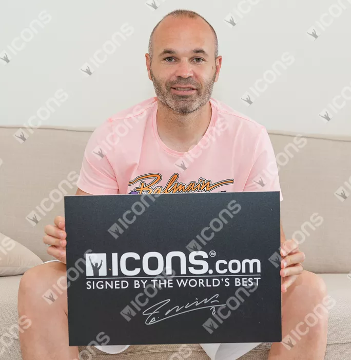 Icons Andres Iniesta Official FC Barcelona Front Signed And Framed 2011-12 Home Shirt