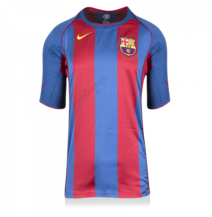 Icons Andres Iniesta Official FC Barcelona Front Signed And Framed 2004-05 Home Shirt