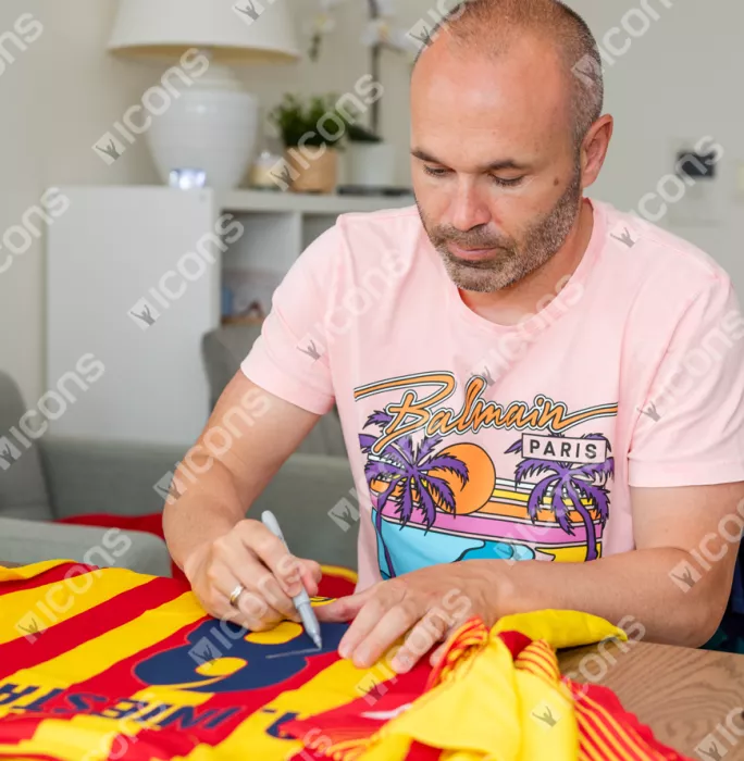 Icons Andres Iniesta Official FC Barcelona Signed 2013-14 Away Shirt