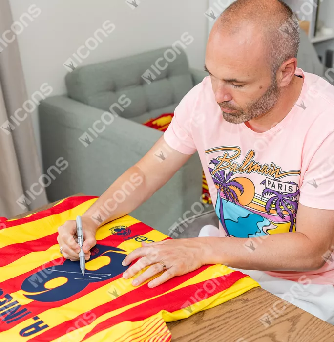 Icons Andres Iniesta Official FC Barcelona Signed 2013-14 Away Shirt