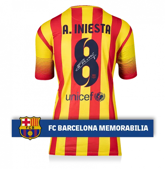 icons Andres Iniesta Official FC Barcelona Signed 2013-14 Away Shirt