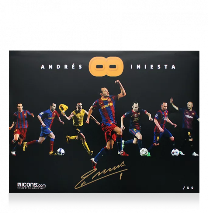 Icons Andres Iniesta Official FC Barcelona Signed And Framed Montage Print