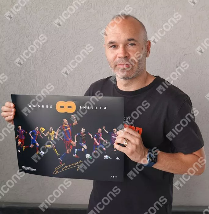 Icons Andres Iniesta Official FC Barcelona Signed And Framed Montage Print