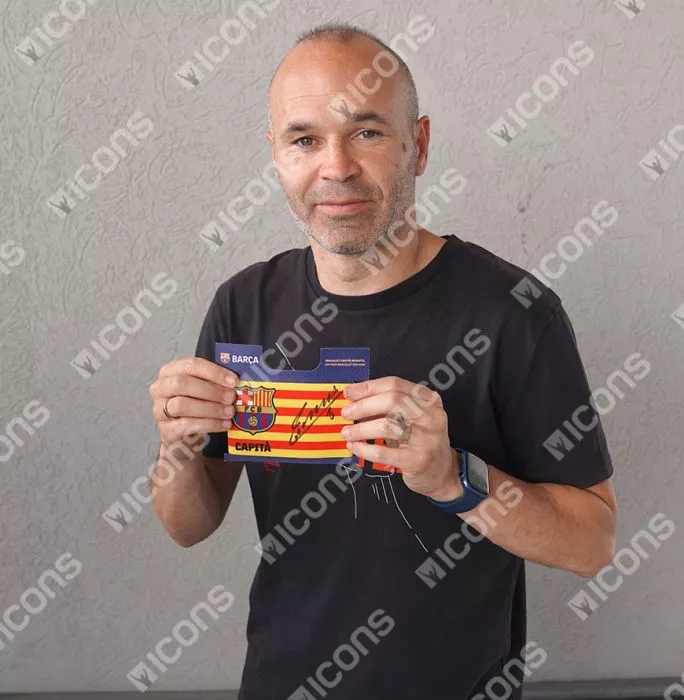 Icons Andres Iniesta Official FC Barcelona Signed And Framed Captain's Armband