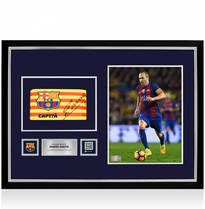 icons Andres Iniesta Official FC Barcelona Signed and Framed Captain's Armband