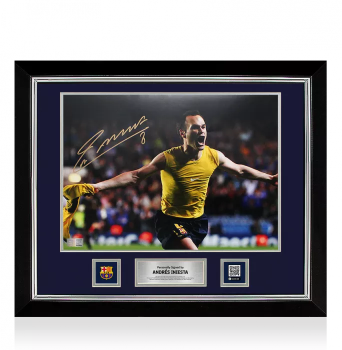 icons Andres Iniesta Official FC Barcelona Signed and Framed Photo: Shirt Off Celebration