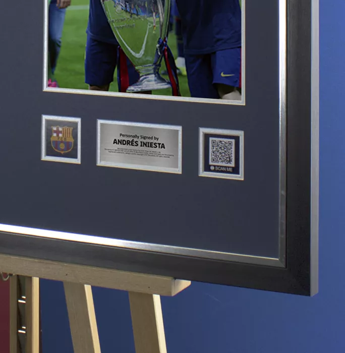 Icons Andres Iniesta Official FC Barcelona Signed And Framed 2021-22 Home Shirt With Fan Style Number