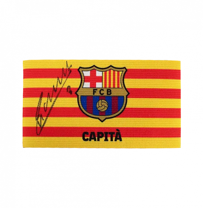 Icons Andres Iniesta Official FC Barcelona Signed And Framed Captain's Armband