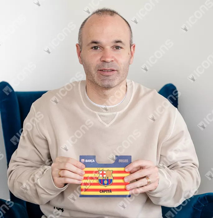 Icons Andres Iniesta Official FC Barcelona Signed And Framed Captain's Armband