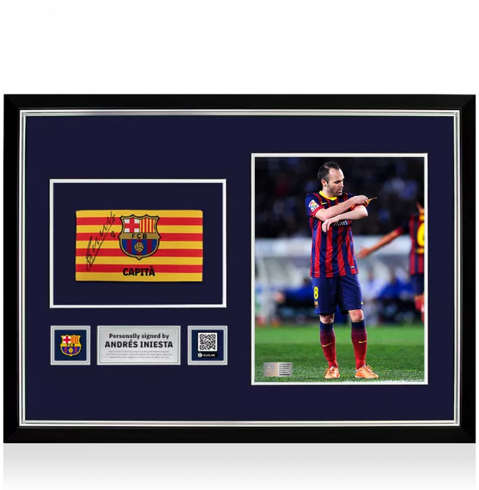 icons Andres Iniesta Official FC Barcelona Signed and Framed Captain's Armband