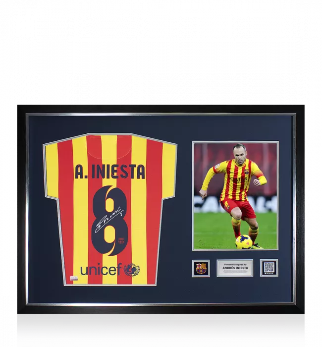 icons Andres Iniesta Official FC Barcelona Signed and Framed 2013-14 Away Shirt