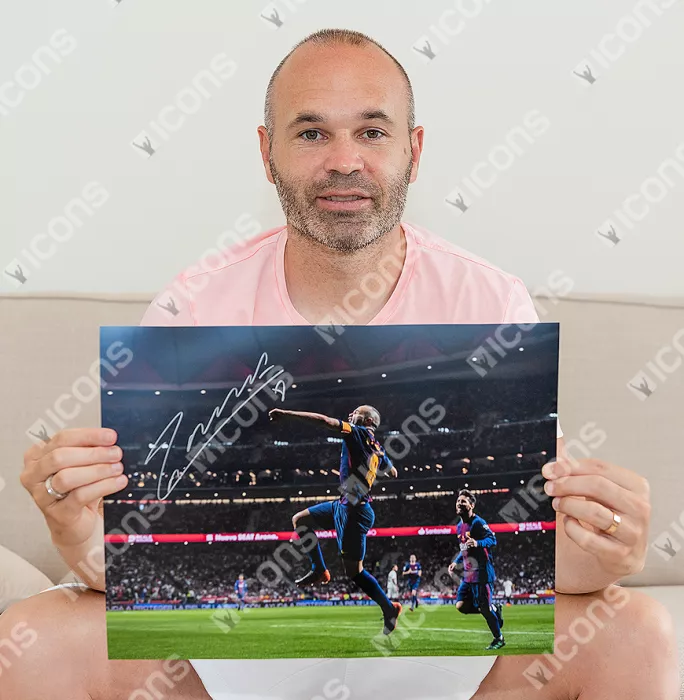 Icons Andres Iniesta Official FC Barcelona Signed And Framed Photo: Iconic Celebration