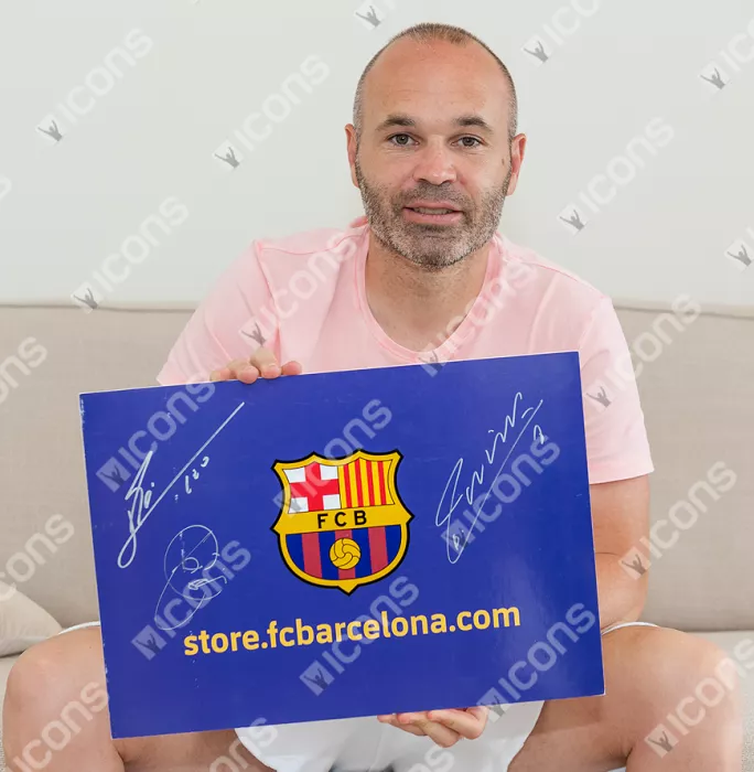 Icons Andres Iniesta Official FC Barcelona Signed And Framed Photo: Iconic Celebration