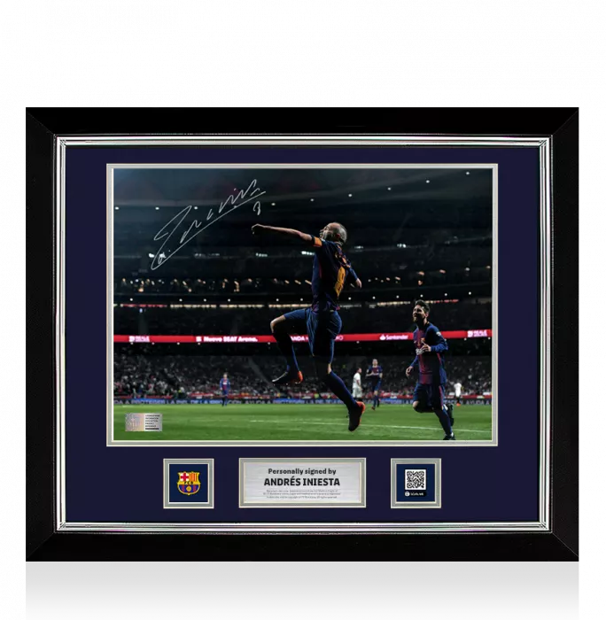 icons Andres Iniesta Official FC Barcelona Signed and Framed Photo: Iconic Celebration