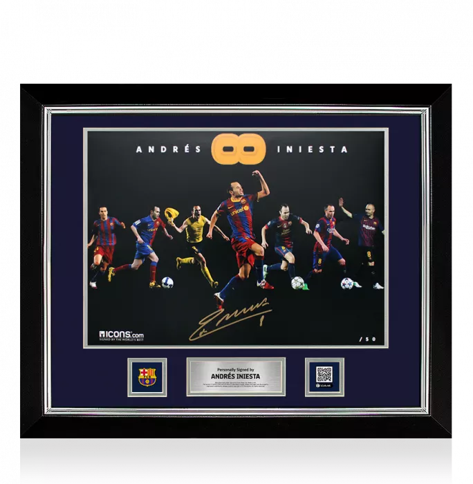 icons Andres Iniesta Official FC Barcelona Signed and Framed Montage Print