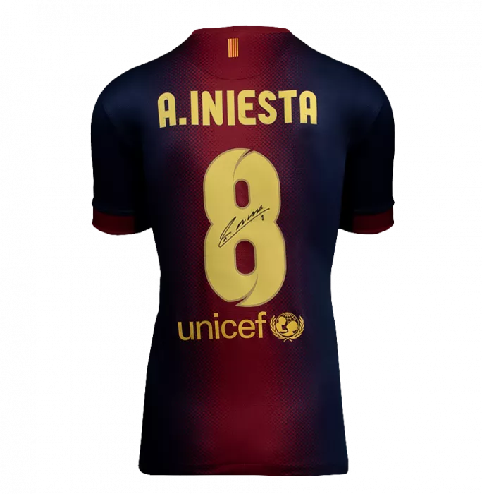Icons Andres Iniesta Official UEFA Champions League Back Signed And Hero Framed FC Barcelona 2012-13 Home Shirt