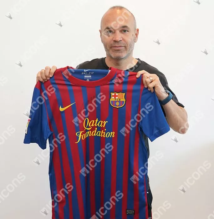 Icons Andres Iniesta Official UEFA Champions League Front Signed And Hero Framed FC Barcelona 2011-12 Home Shirt