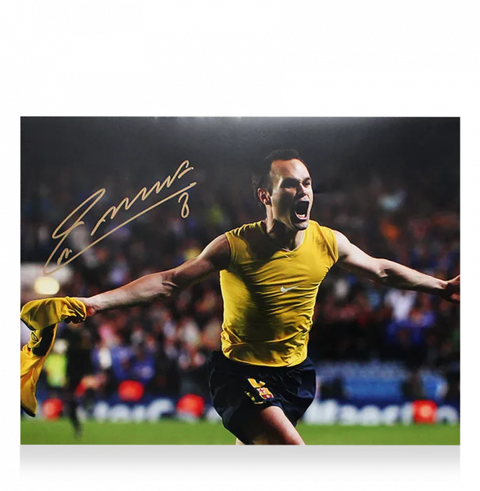 Icons Andres Iniesta Official UEFA Champions League Signed And Framed FC Barcelona Photo: Shirt Off Celebration