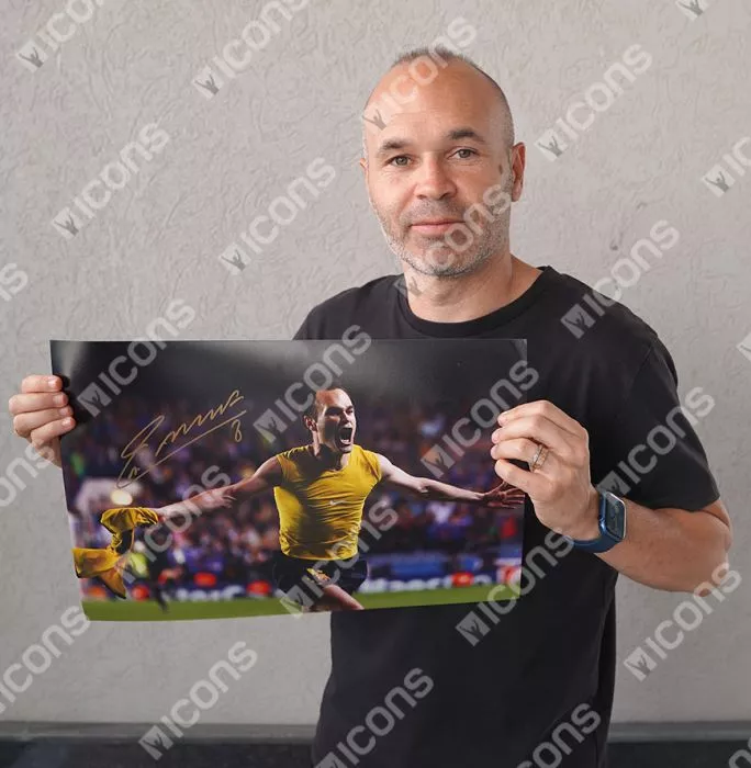 Icons Andres Iniesta Official UEFA Champions League Signed And Framed FC Barcelona Photo: Shirt Off Celebration