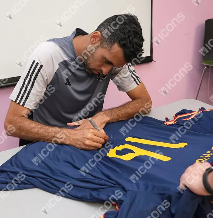 Icons Andres Iniesta & Sergio Busquets Back Signed Spain 2010 Away Shirts In Classic Dual Frame