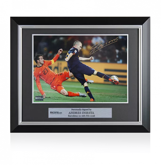 icons Andres Iniesta Signed and Framed Spain Photo: Iconic 2010 FIFA World Cup Final Goal vs Netherlands