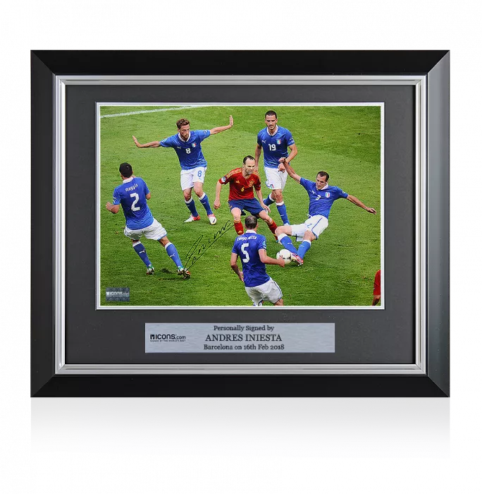 icons Andres Iniesta Signed and Framed Spain Photo: Surrounded