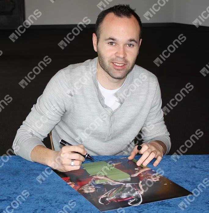 Icons Andres Iniesta Signed FC Barcelona Photo In Black Wooden Frame: 2009 UEFA Champions League Winner