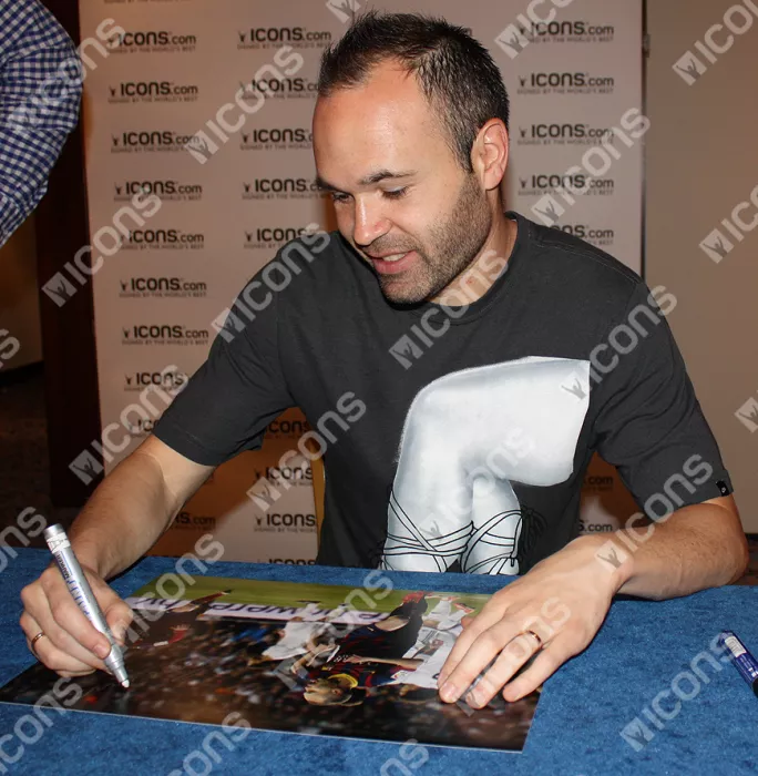 Icons Andres Iniesta Signed FC Barcelona Photo In Black Wooden Frame: El Clasico Goal