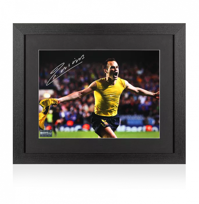 icons Andres Iniesta Signed FC Barcelona Photo In Black Wooden Frame: 'Iniestazo' Goal vs Chelsea