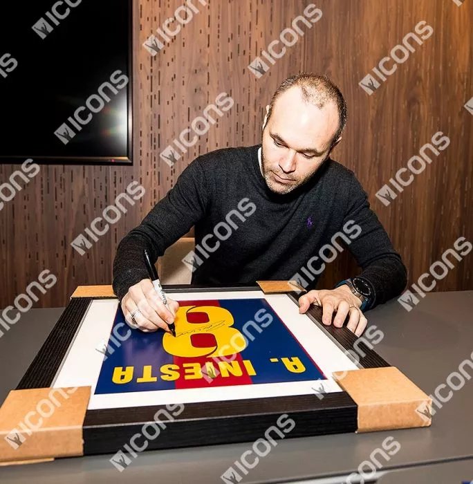 Icons Andres Iniesta Signed FC Barcelona Shirt Print In Black Wooden Frame: Limited Edition 'Iniesta 8'