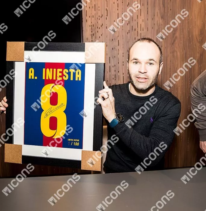 Icons Andres Iniesta Signed FC Barcelona Shirt Print In Black Wooden Frame: Limited Edition 'Iniesta 8'
