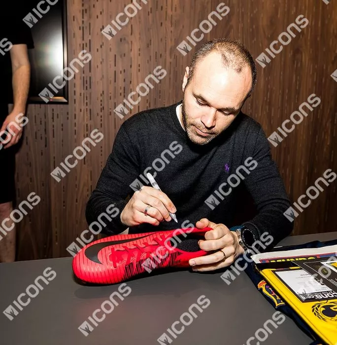 Icons Andres Iniesta Signed Red And Black Nike Mercurial Boot