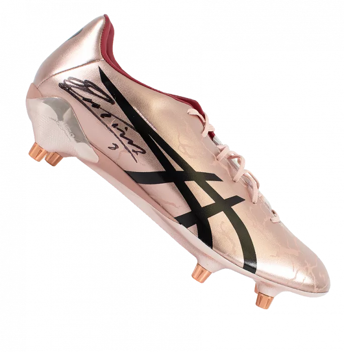 Icons Andres Iniesta Signed Rose Asics Menace Boot In Acrylic Case