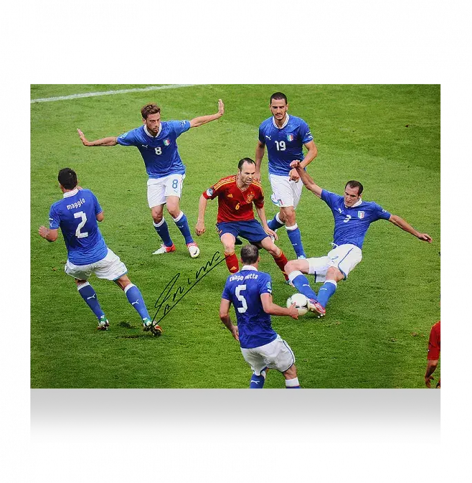 Icons Andres Iniesta Signed Spain Photo In Black Wooden Frame: Surrounded