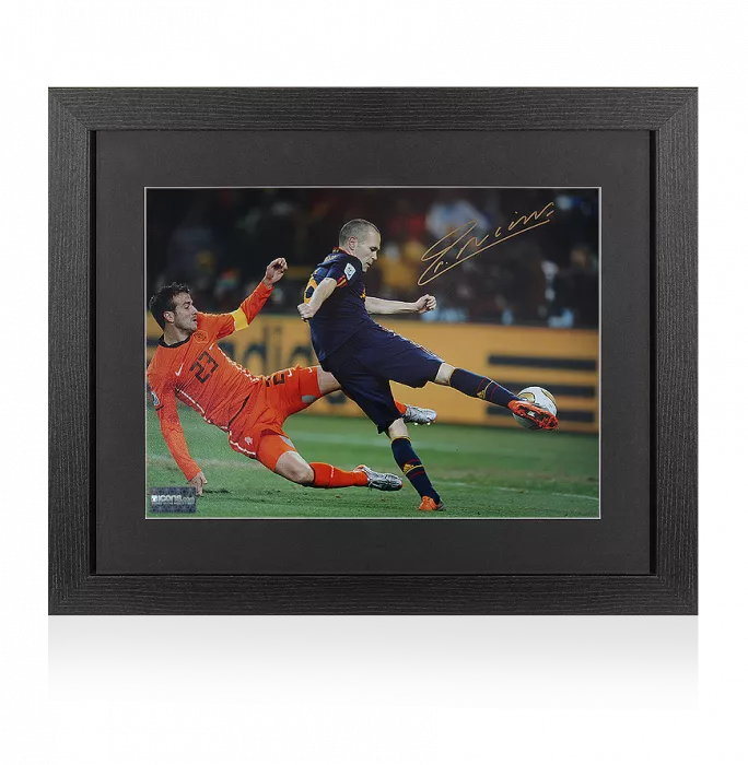 icons Andres Iniesta Signed Spain Photo In Black Wooden Frame: Iconic 2010 FIFA World Cup Final Goal vs Netherlands