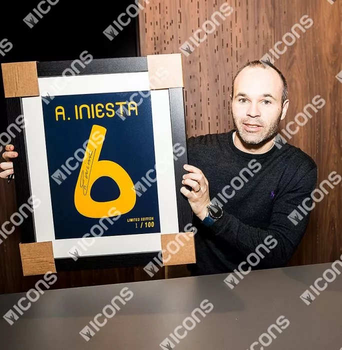 Icons Andres Iniesta Signed Spain Shirt Print In Black Wooden Frame: Limited Edition 2010 FIFA World Cup Winner