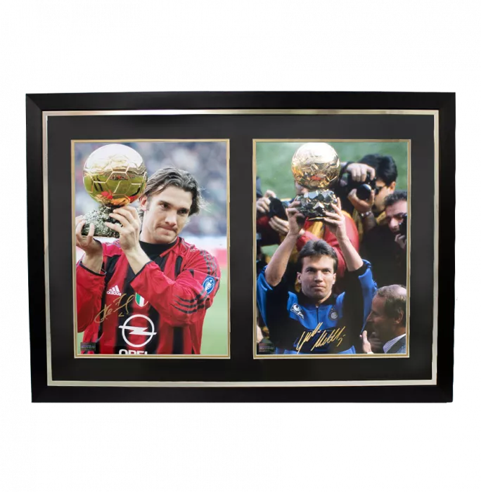 icons Andriy Shevchenko AC Milan & Lothar Matthaus Internazionale Signed Photos In Dual Photo Frame