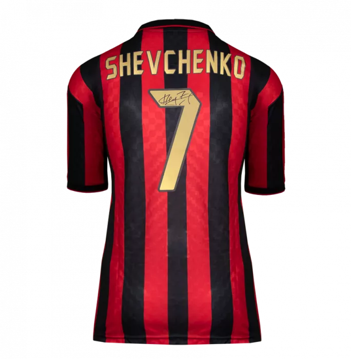 Icons Andriy Shevchenko Back Signed AC Milan 1996 Home Shirt With Fan Style Numbers In Classic Frame