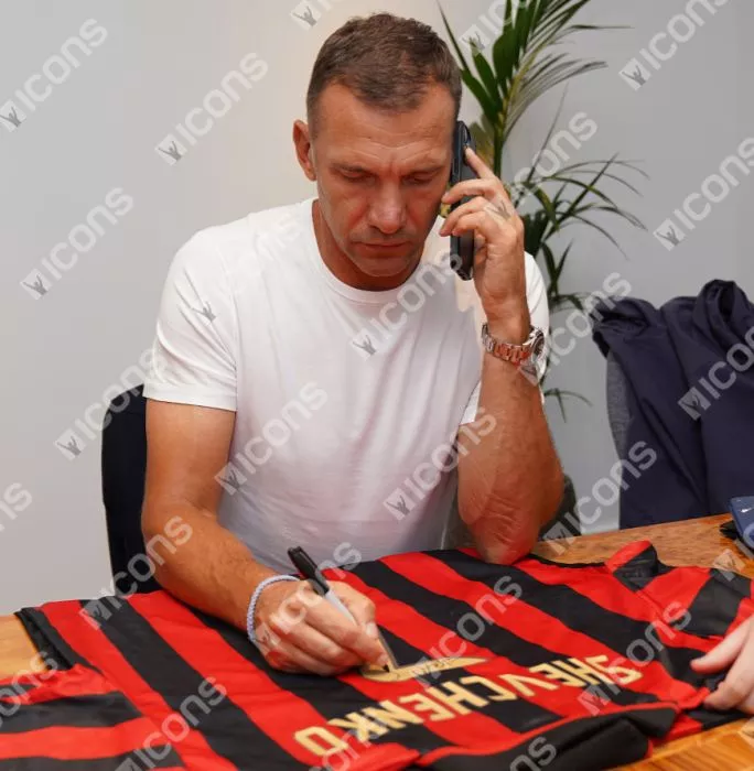Icons Andriy Shevchenko Back Signed AC Milan 1996 Home Shirt With Fan Style Numbers In Classic Frame