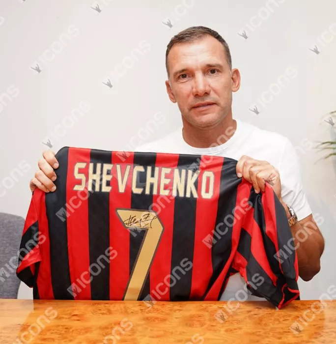 Icons Andriy Shevchenko Back Signed AC Milan 1996 Home Shirt With Fan Style Numbers In Classic Frame