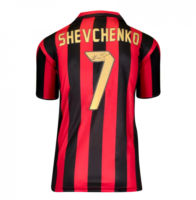 Icons Andriy Shevchenko Official AC Milan Back Signed And Framed 1988 Home Shirt With Fan Style Numbers